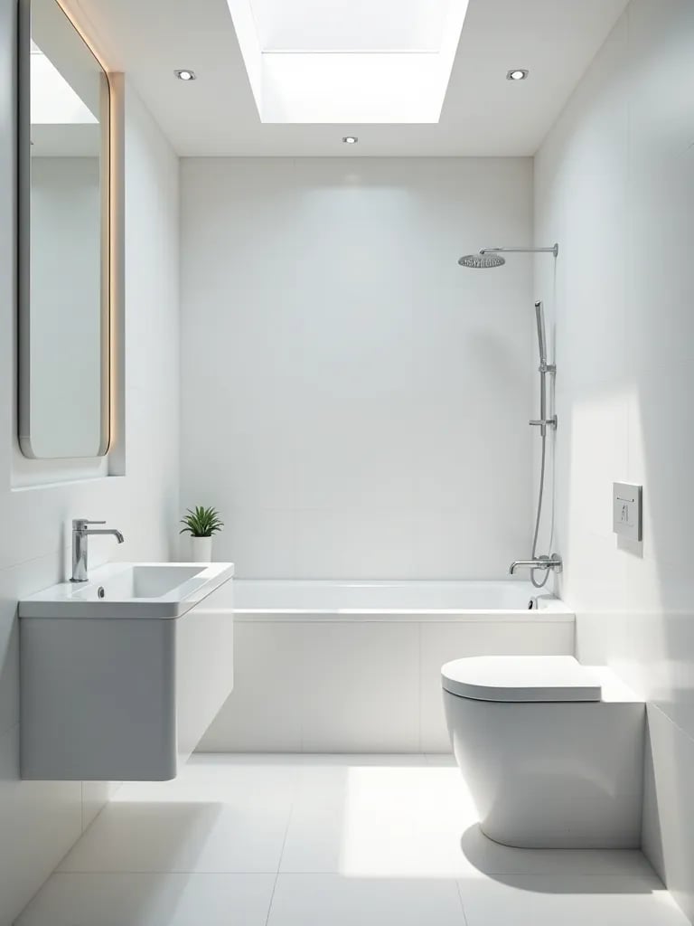 Airy white bathroom with modern fixtures and natural light
