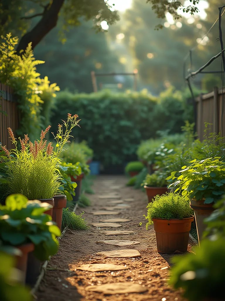 Backyard garden with diverse container types for growing vegetables