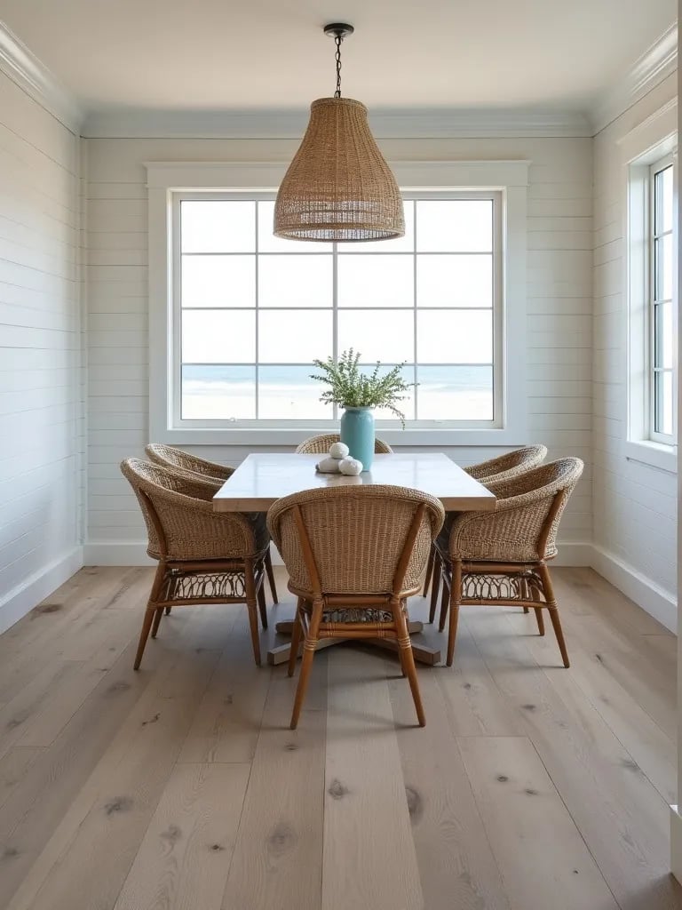 Beachy dining area featuring waterproof vinyl plank floors