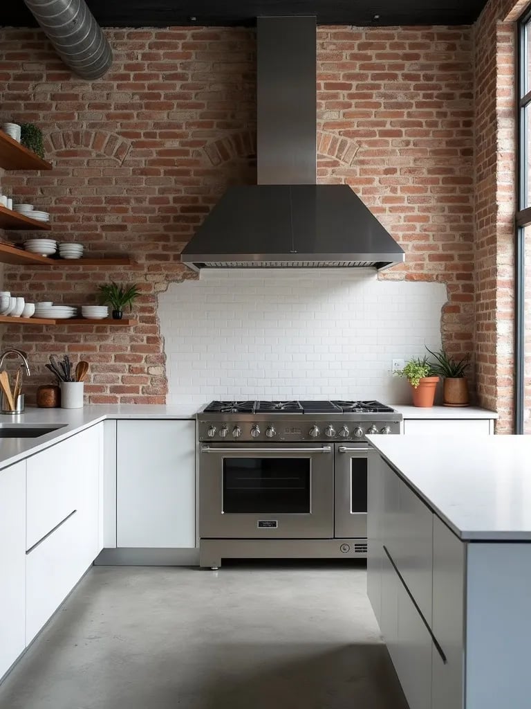 Bold white kitchen featuring concrete floors and stainless steel accents