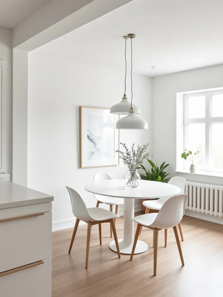 Bright Scandinavian dining room with whitewashed ash hardwood