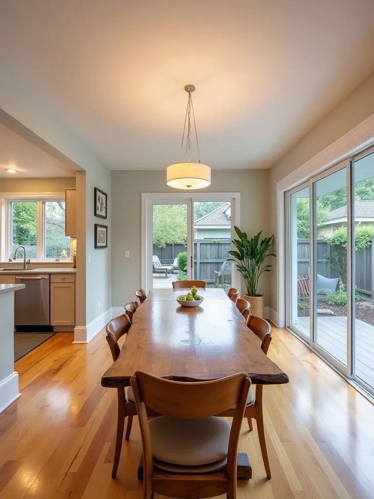 Bright dining space featuring bamboo floors and patio access