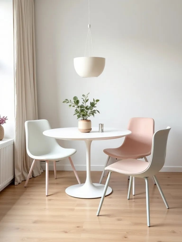 Bright dining space featuring light ash wood floors