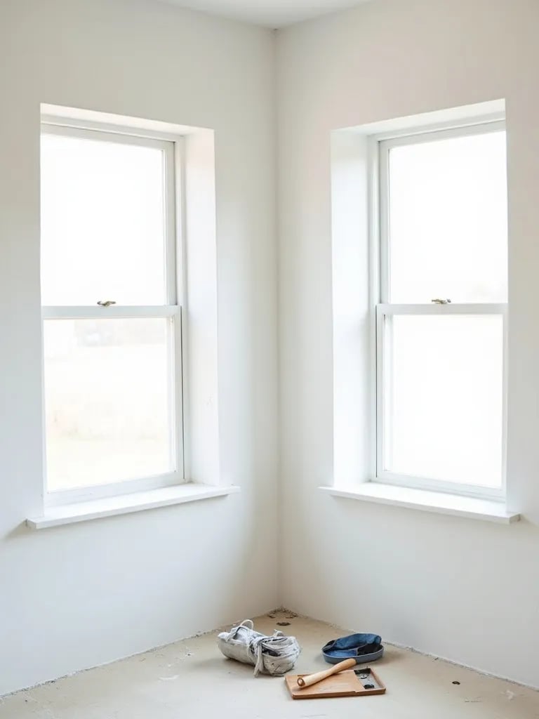 Bright minimalist bedroom showcasing perfect paint cutting in technique