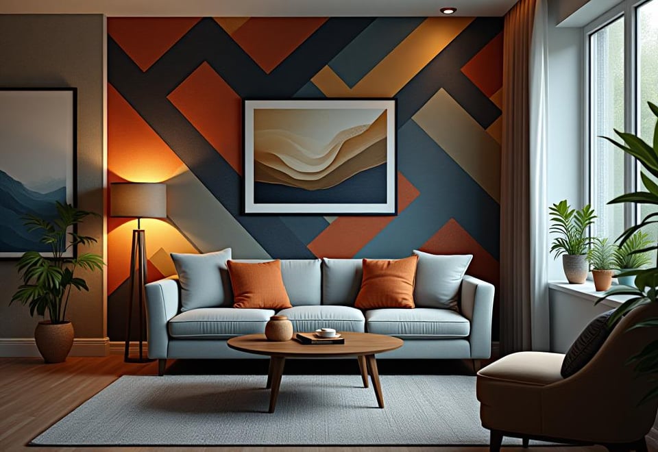 Chic small living room featuring a bold wallpaper accent wall