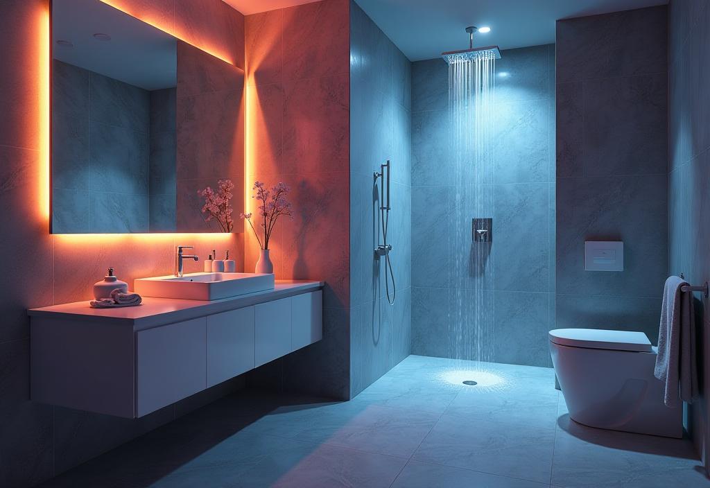 Contemporary bathroom featuring advanced lighting systems and sleek design