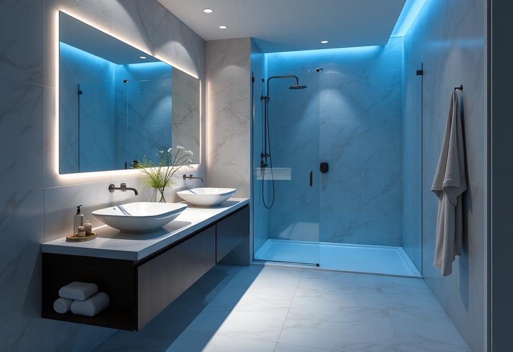Contemporary bathroom with LED lighting and minimalist design