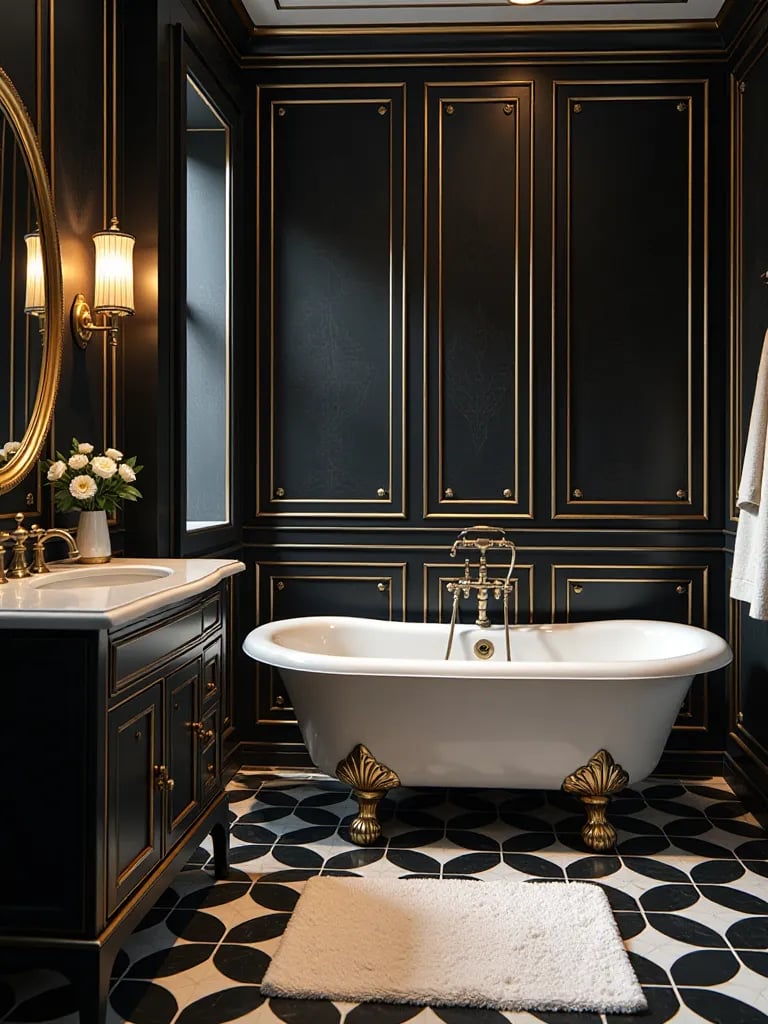 Contemporary bathroom with floating vanity, LED mirror, and smart toilet at night