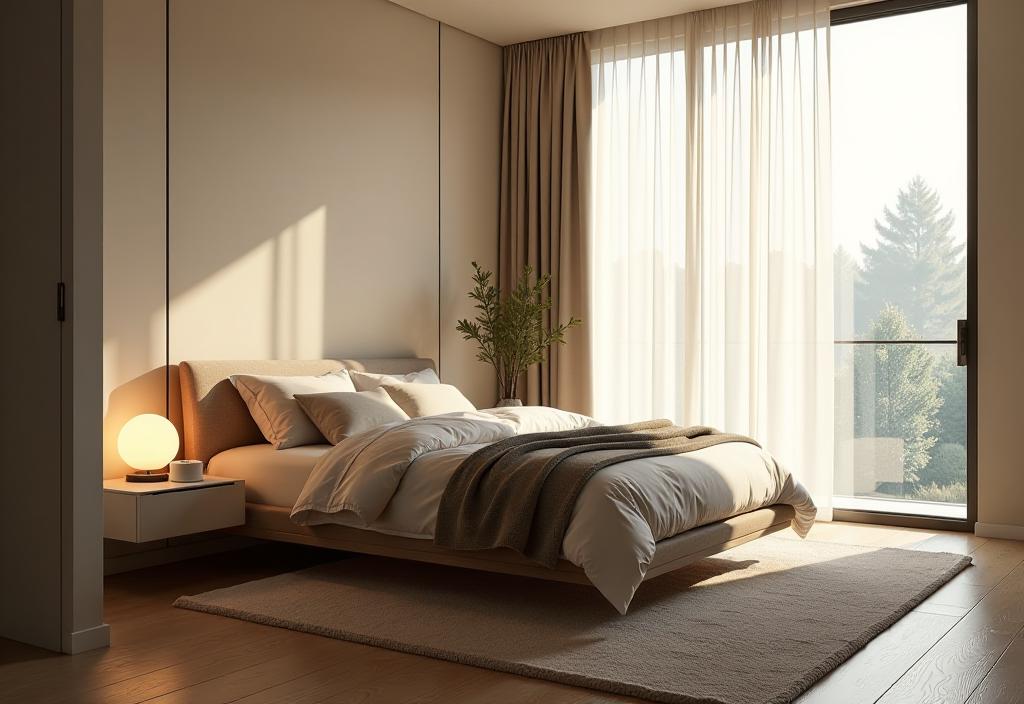 Contemporary bedroom with sleek furniture and modern lighting