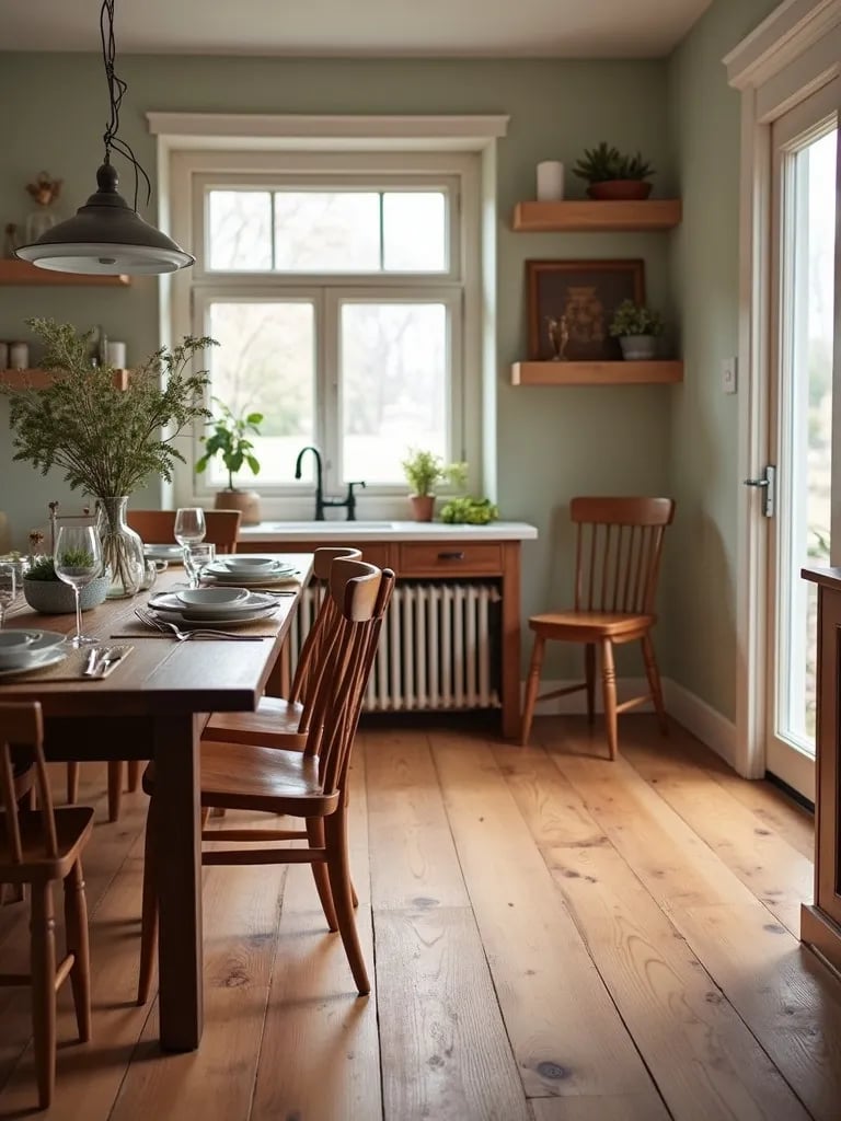 Cozy dining room with vinyl plank flooring resembling hardwood