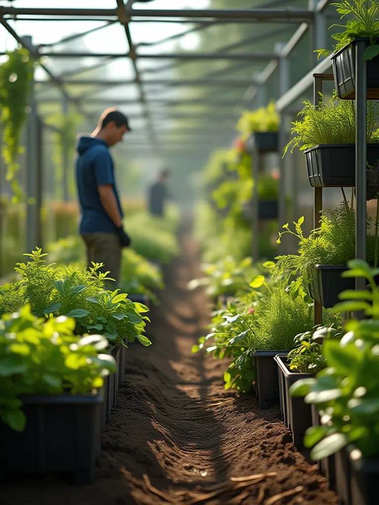 Diverse community garden featuring container vegetables and companion planting