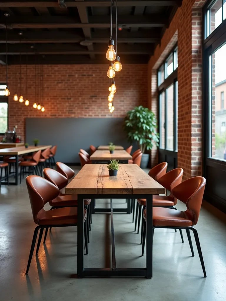 Edgy dining space showcasing polished concrete floors