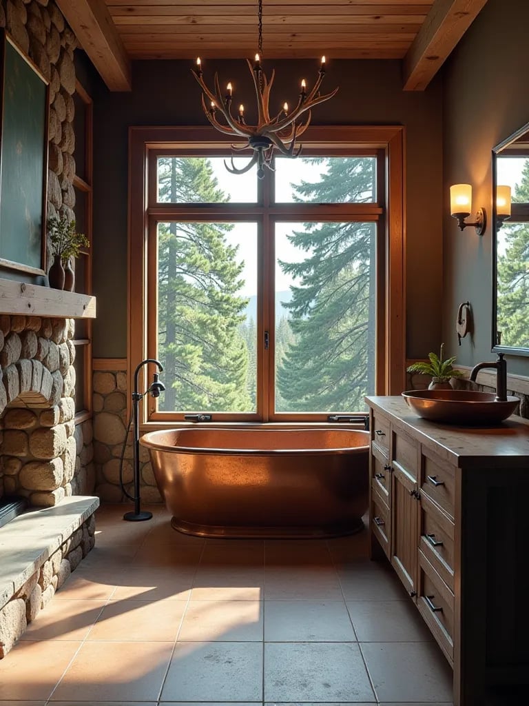 Glamorous bathroom with mirrored vanity and black and white striped wall