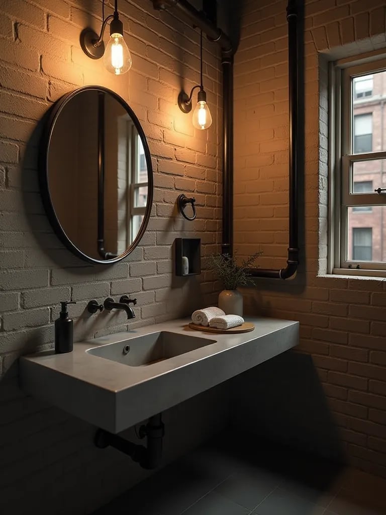 Industrial bathroom vanity with exposed bulbs and concrete sink