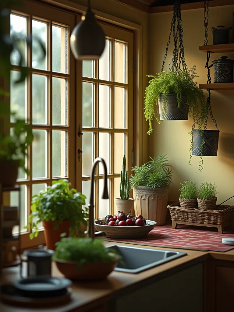 Lively rooftop community garden with vegetables on recycled plastic supports