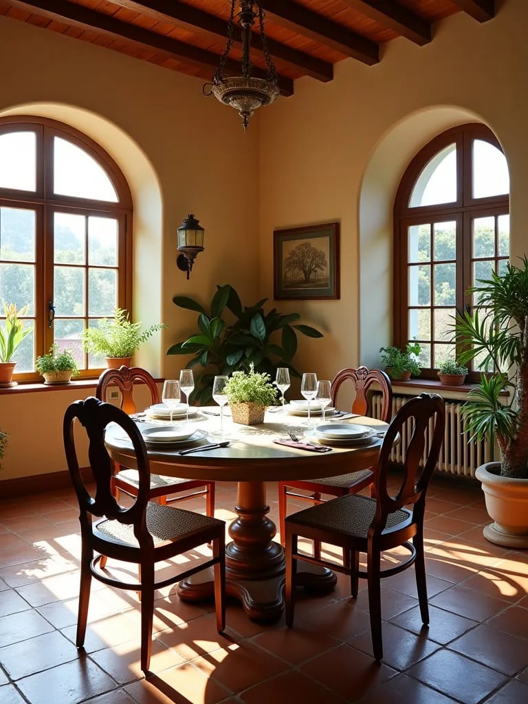 Mediterranean dining room with new terracotta tile flooring installation