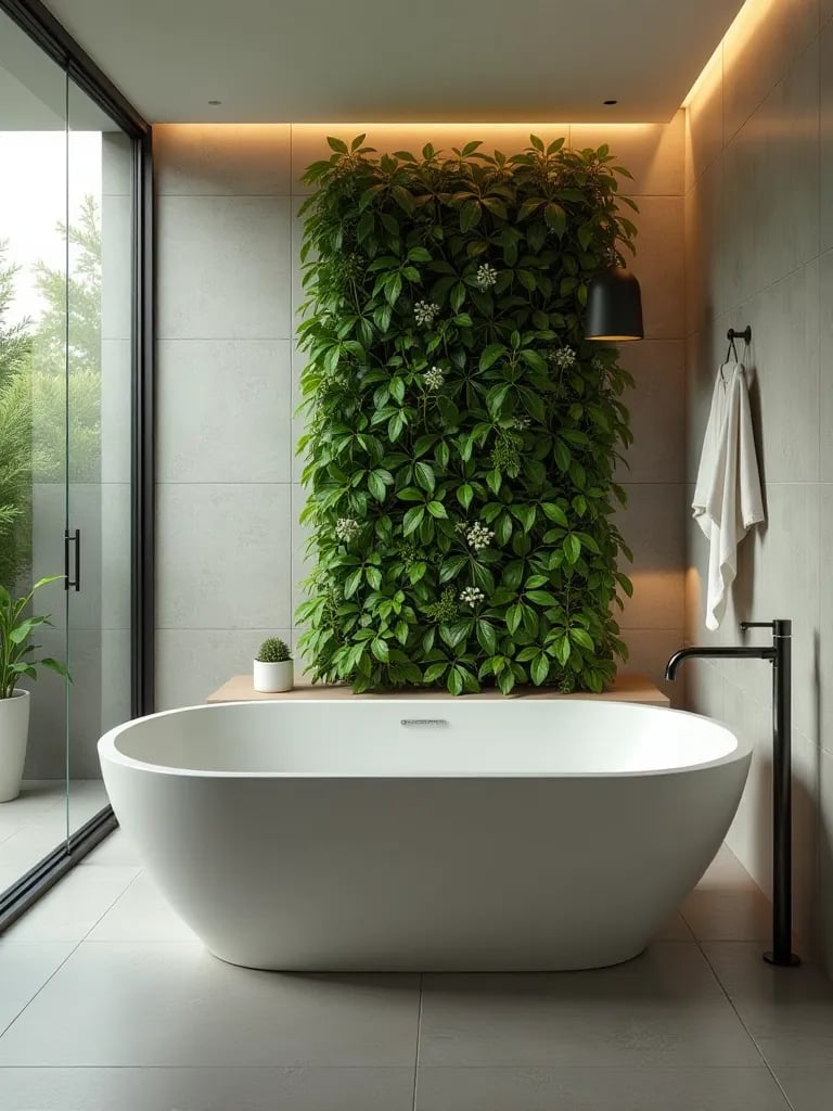Minimalist bathroom with Japanese soaking tub and smart glass partition