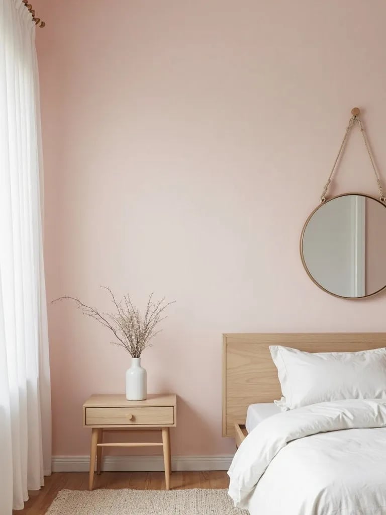 Minimalist blush pink bedroom with Scandinavian inspired elements
