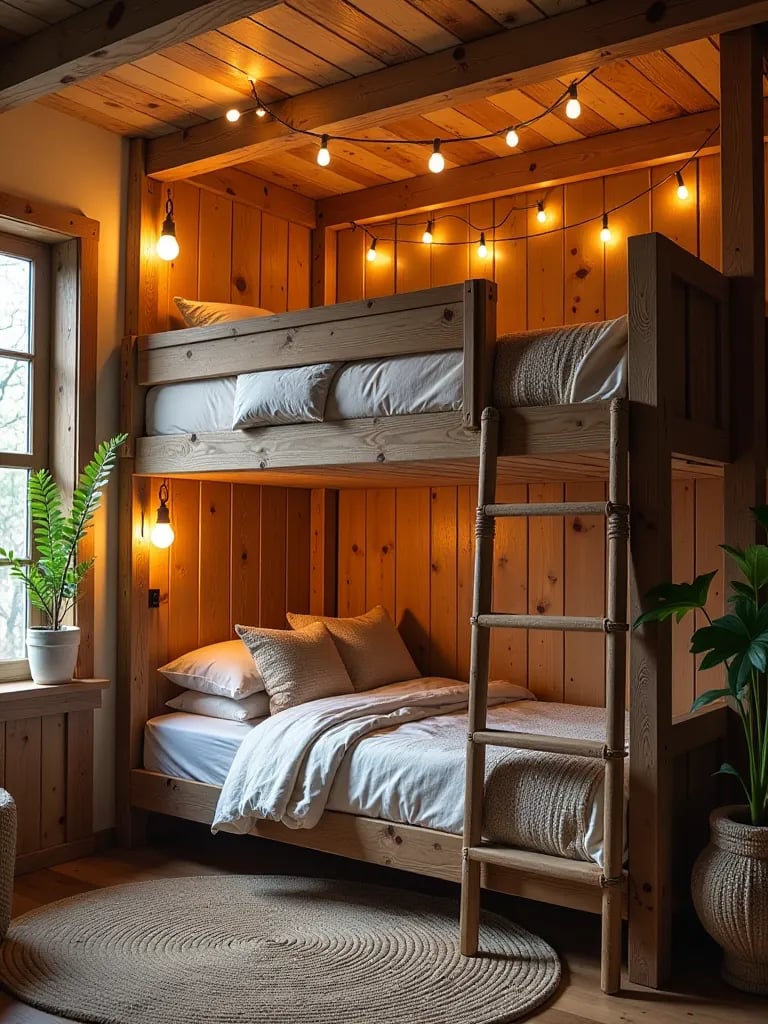 Natural light bedroom with DIY eco friendly furniture and cork flooring