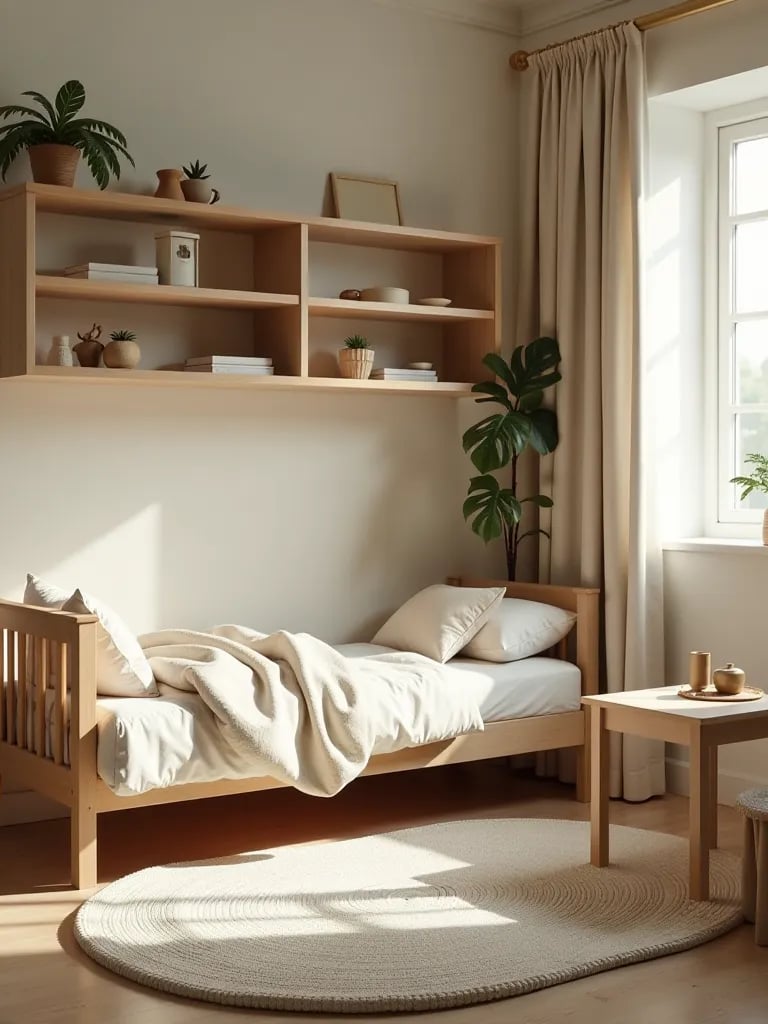 Nautical kids’ bedroom with boat shaped bed and porthole windows