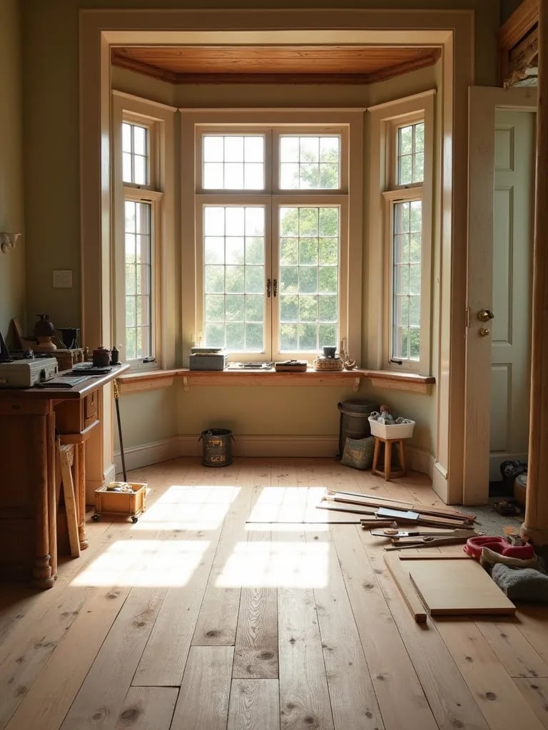 Rustic dining room with new distressed wood plank flooring