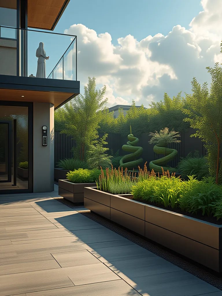 Rustic garden shed with repurposed vegetable containers and compost bin