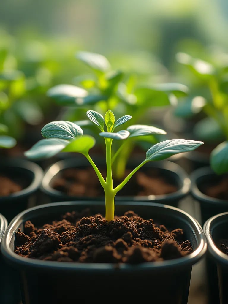 Sequential images showing vegetable growth stages and soil mix changes in containers