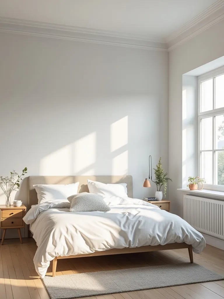 Serene Scandinavian bedroom flooded with natural light