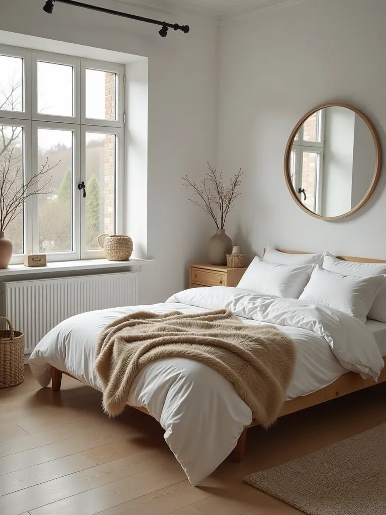 Serene Scandinavian bedroom flooded with natural light