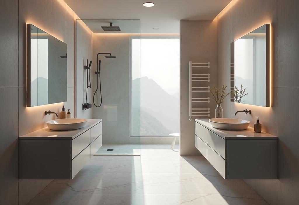 Sleek bathroom featuring glass shower enclosure and modern amenities