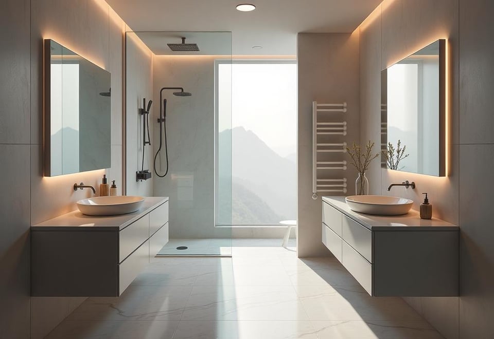 Sleek bathroom featuring glass shower enclosure and modern amenities