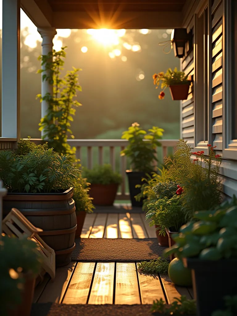 Small porch with efficient container vegetable setup and sustainable gardening solutions