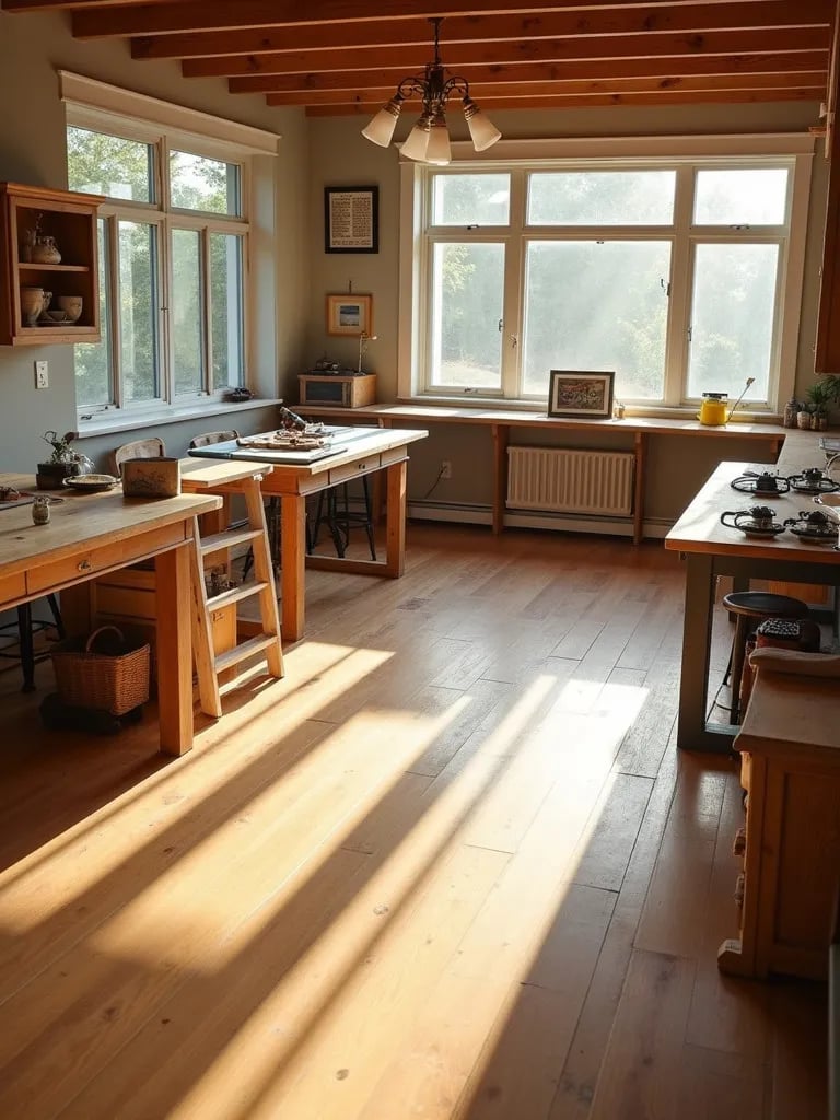 Sunlit dining area showcasing DIY flooring installation in progress