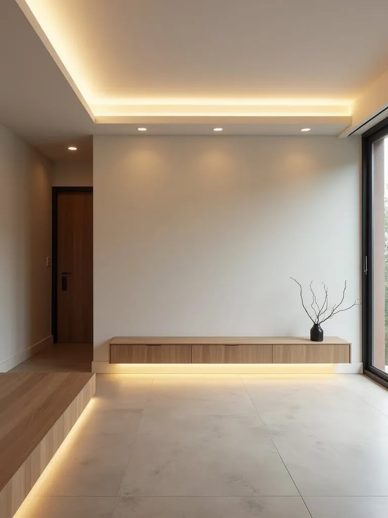 Aerial perspective of living room showing recessed lighting being installed