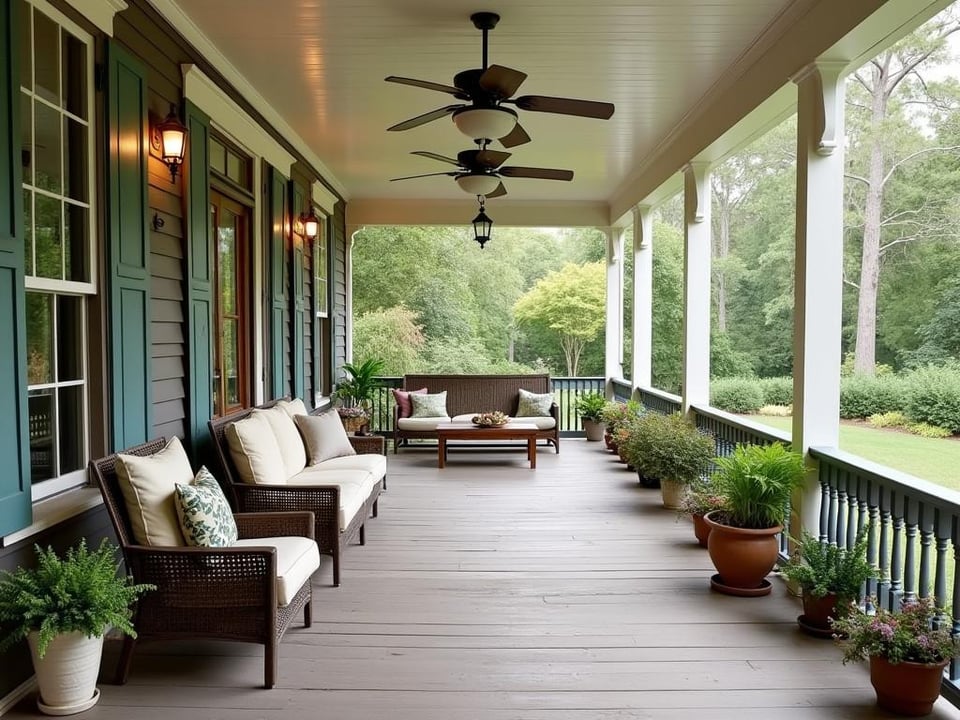 Aerial view of porch with four themed areas representing each season