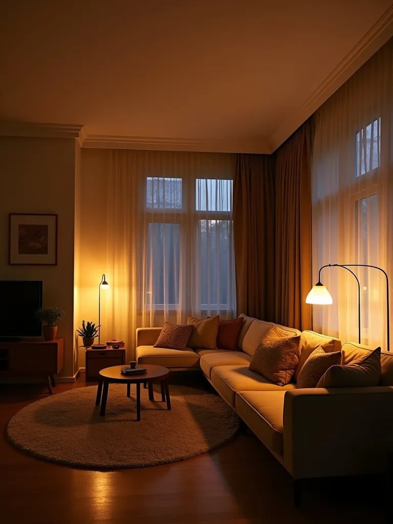 Comparison of LED, incandescent, and fluorescent lighting in one room