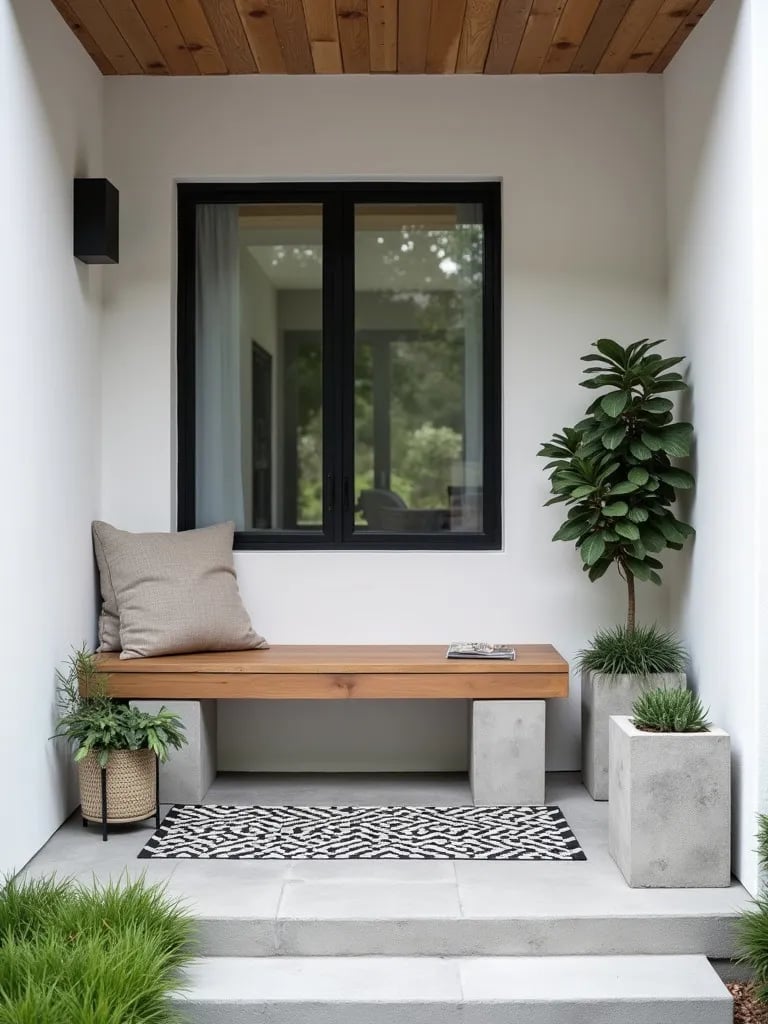 Contemporary porch featuring minimalist furniture and budget friendly modern accents