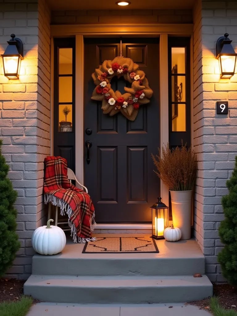 Inviting autumn themed porch with handmade and budget friendly seasonal decorations