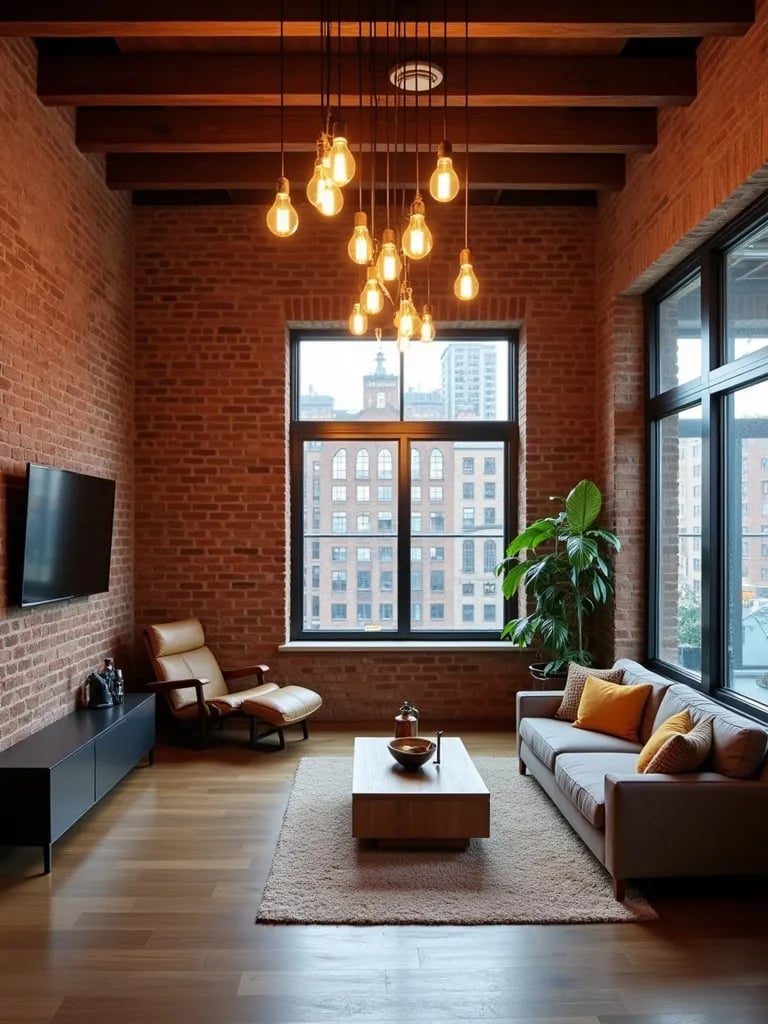 Open layout loft with cluster of vintage style pendant lights