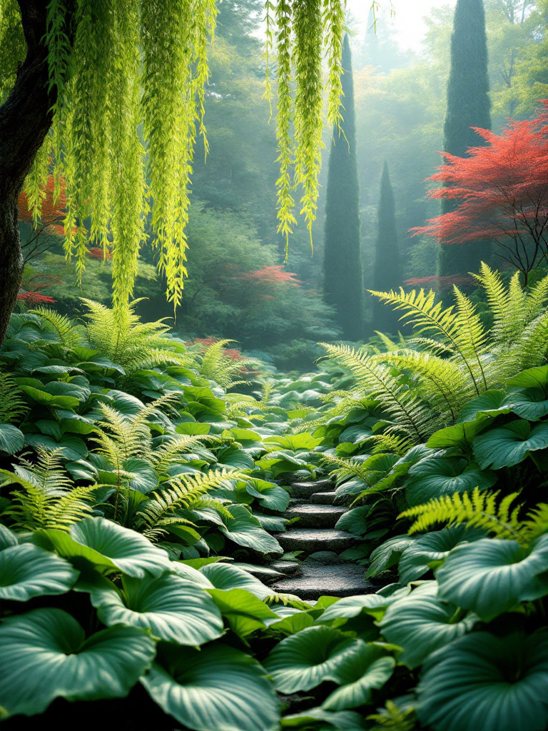 Transform your landscape with shade-loving plants like hostas, ferns, and Japanese maple trees, ideal for creating a cool, tranquil retreat in your backyard.