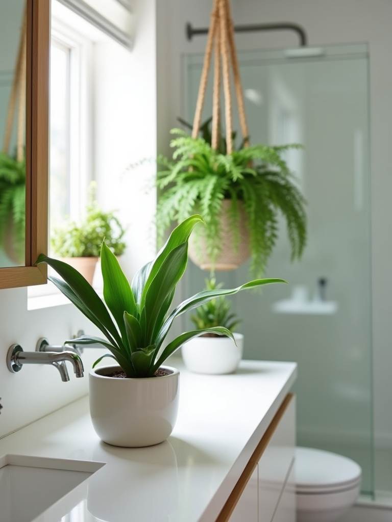 Bathroom with lush green plants, bringing life and freshness into the space.