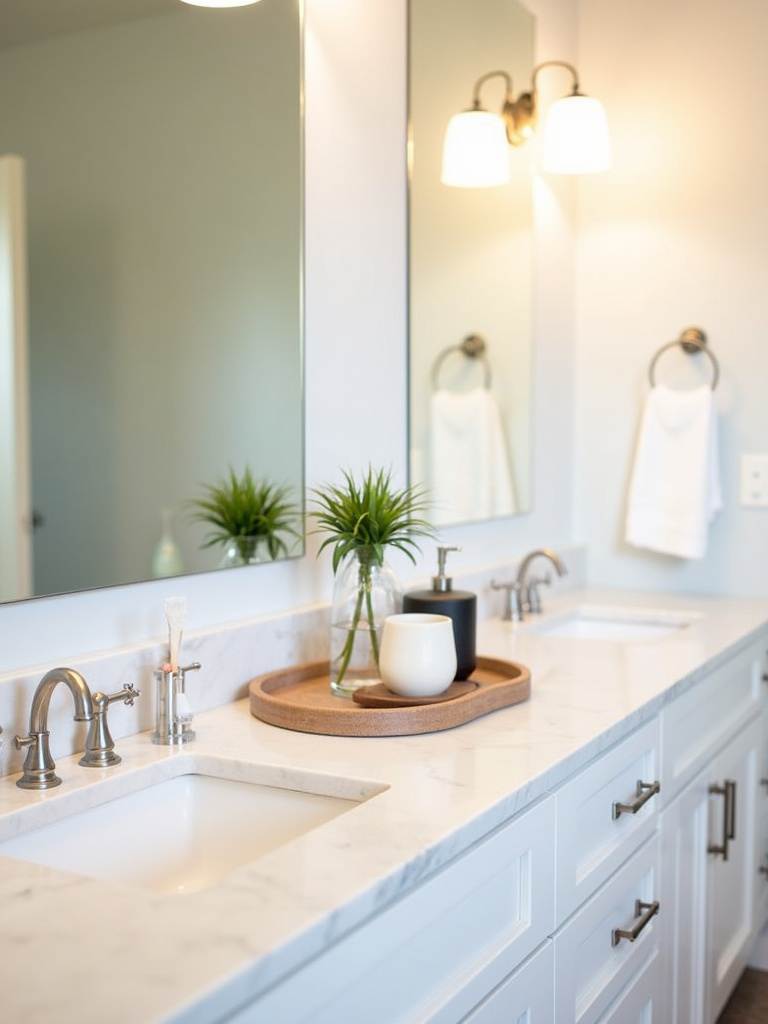 Decluttered and organized bathroom vanity countertop, a free and effective makeover.