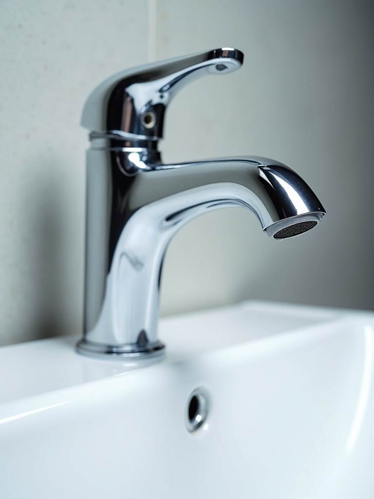 Shiny chrome bathroom faucet and sink basin, deep cleaning and polishing for a refreshed look.