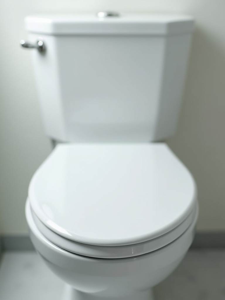 White toilet with a new soft-close toilet seat, a small upgrade for increased comfort.