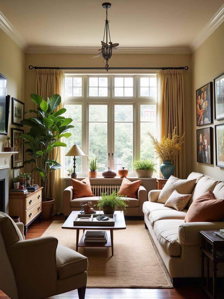 Eclectic and personalized living room filled with unique decor, personal artwork, and accents, reflecting individual style and creating a warm and inviting space.