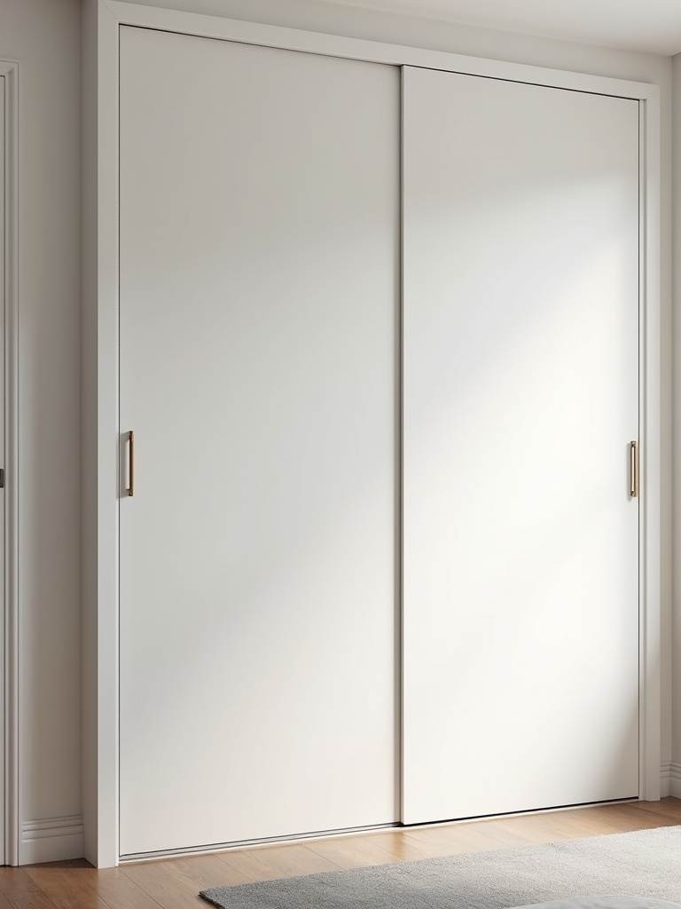 Small bedroom with a white sliding door wardrobe, saving space by eliminating swing door clearance.