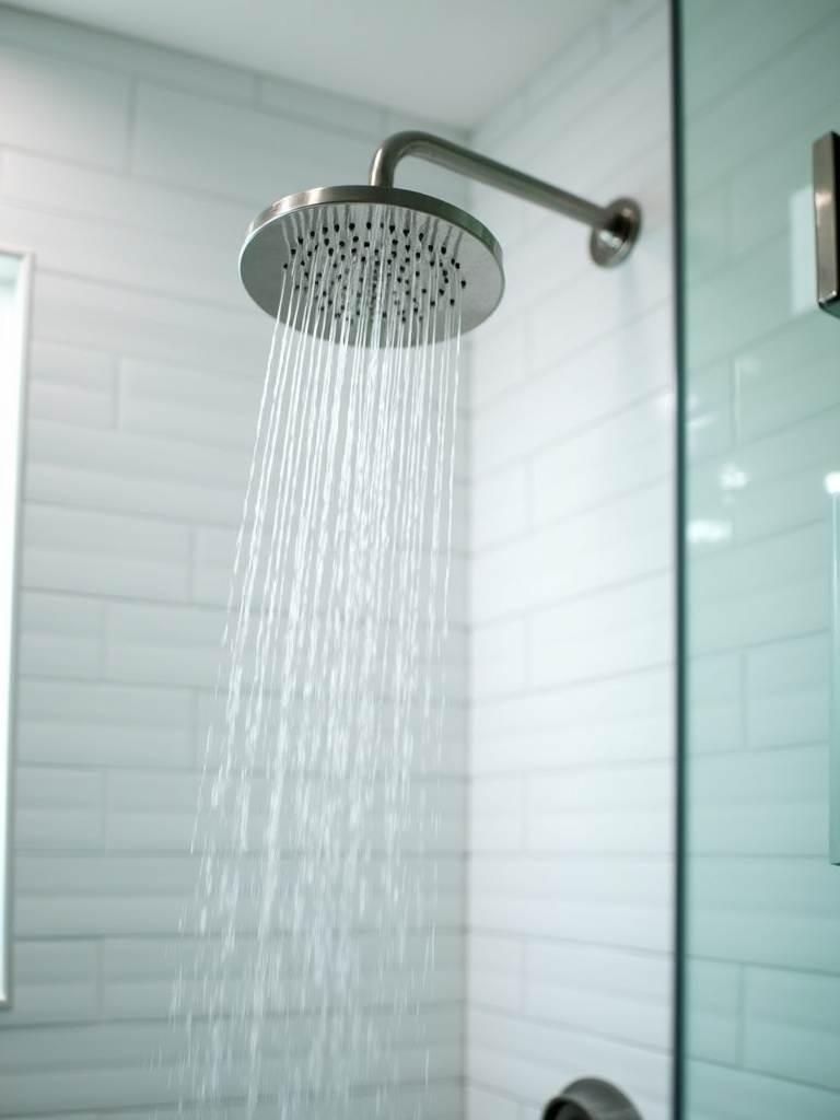 Shower with a new rain shower head, providing a spa-like experience on a budget.