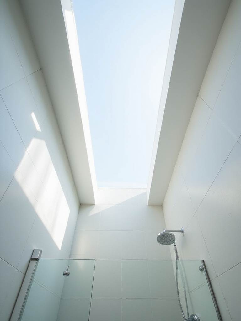 Bathroom shower with skylight providing natural light