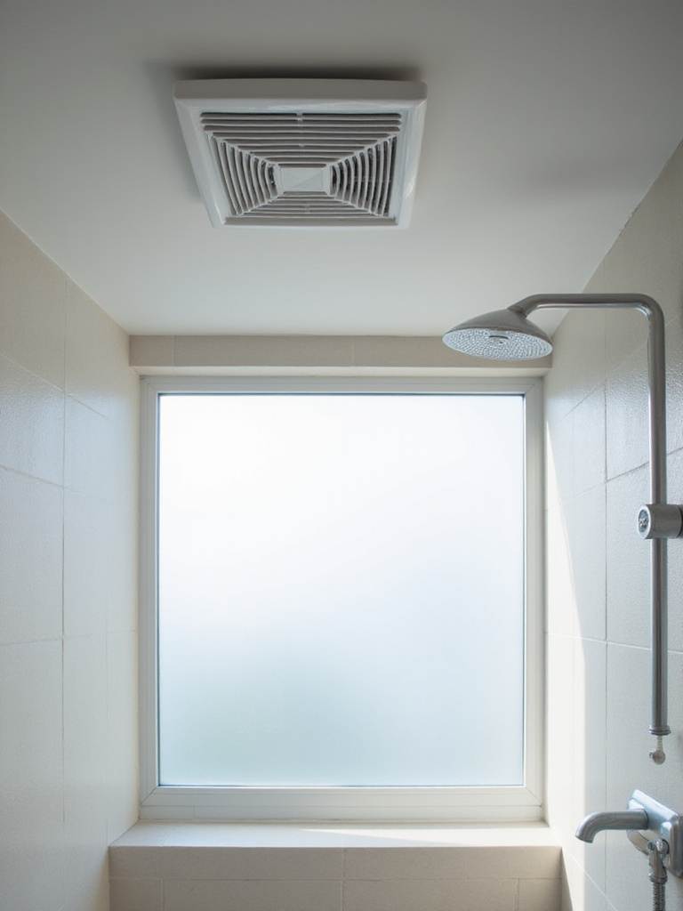 Modern bathroom with ceiling exhaust fan promoting ventilation and air quality.