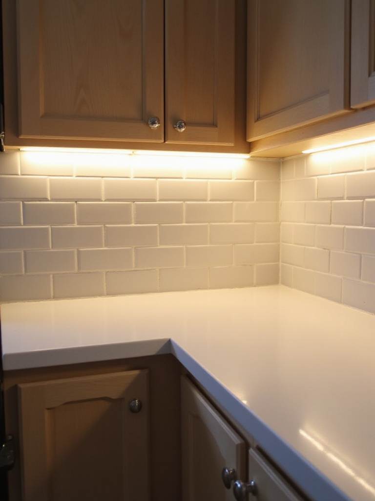 Well-lit kitchen countertop illuminated by under-cabinet LED lighting, showcasing the functionality and aesthetic appeal.